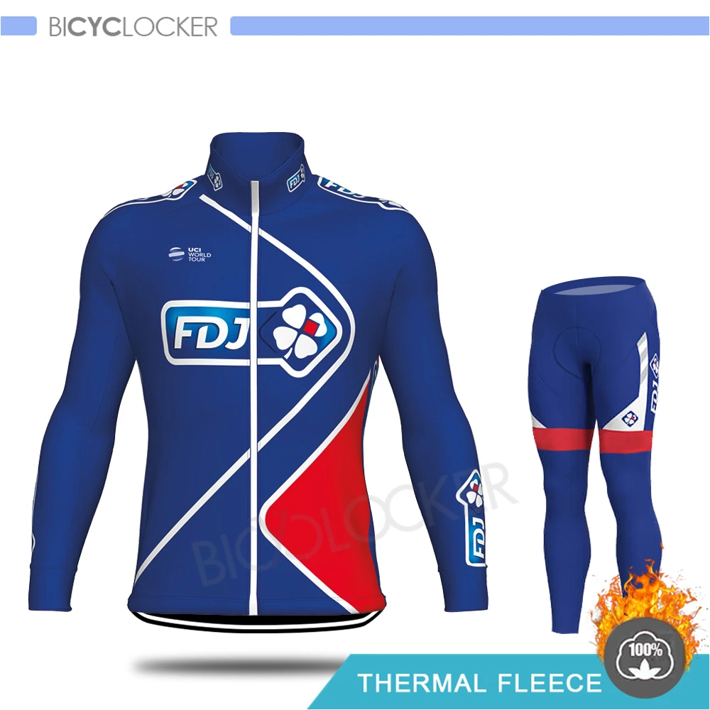 Normal Cycling Set Зимняя одежда для велоспорта FDJ Cycle Set Mans с длинными рукавами, трикотажные изделия, сохраняющие тепло, форма Ropa De Ciclismo Invierno Hombre, термофлис - Цвет: Normal Cycling Set