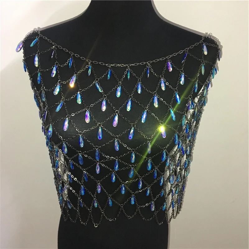 FREE SHIPPING Women Crystal Sequins Tank Top Handmade Patchwork Metal ...