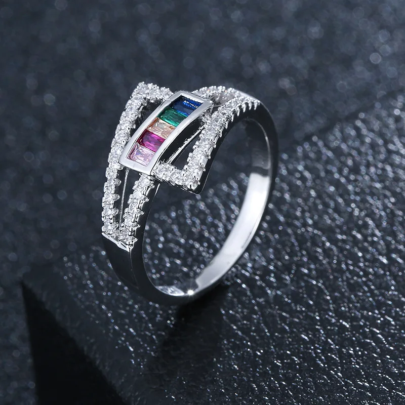 Top Quality Colorful Rainbow CZ Gold Ring For Women Girls Fashion Engagement Wedding Band Charm Party Jewelry 10 Styles Choice | Украшения