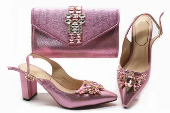 

Latest pink pointed toe high heel lady shoes and evening bag set G83-2 heel height 8cm