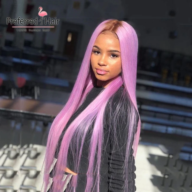

Preferred 13x4 Purple Preplucked Ombre Lace Front Wig Brazilian Straight Wig Remy Lace Front Human Hair Wigs For Black Women
