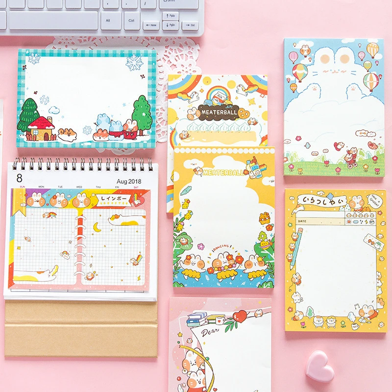 

TMYOUZ Cartoon Cat Rabbit Cute Note Book Pocket Notepad Student Hand Account Can Tear Memo Message Tool School Office Supplies