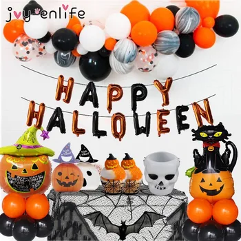 

2020 Happy halloween letter foil balloons pumpkin ghost balloon stand Treat candy box tablecloth for Halloween Party Decorations