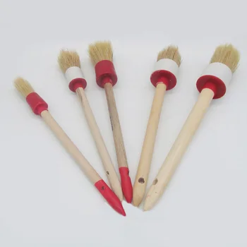 

5pcs Set Detailing Brush Cleaning Natural Boar Hair Soft Auto Care Tool RV Parts Accessories Cleaner Brushes