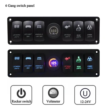 

6 Gang Rocker Switch Panel Circuit Breaker + LED Voltmeter RV Car Marine Boat Environmentally Friendly Anti-retardant Materials