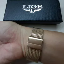 LIGE-reloj analógico de acero inoxidable para mujer, accesorio de pulsera de cuarzo resistente al agua con calendario, complemento informal ultrafino de marca de lujo con diseño moderno