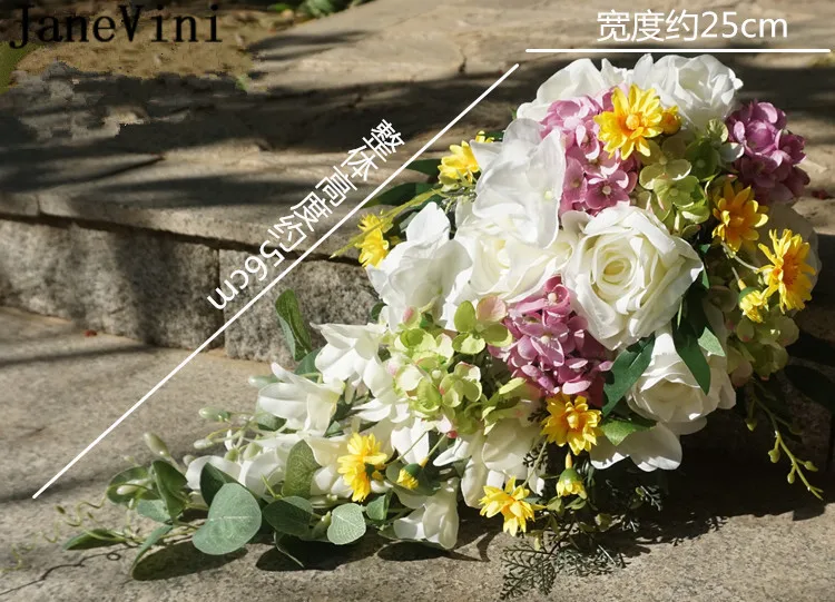 JaneVini искусственный белый свадебный букет водопад кружева невесты шелковые цветы снаружи невесты Свадебный букет De Fleurs Бланш