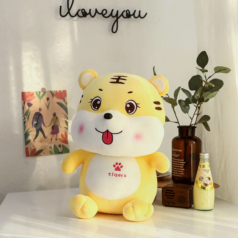 

25-55cm Kawaii Playful Yellow Sitting Tiger Plush Stuffed Toys Pillow Doll For Children Kids Birthday Gift Home Bedroom Decro