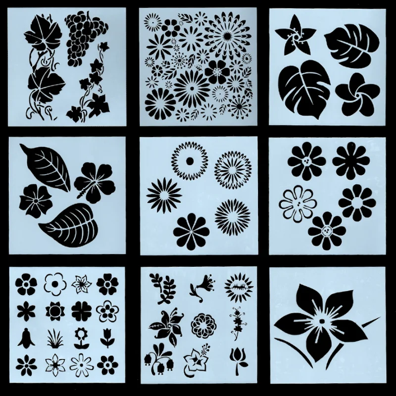 

9pc Flower Leaf Type Painting Template Decoration Stencil Hollow Mold Graffiti Drawing Board Bullet Journal Stencils Reusable