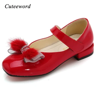 

Leather Children Shoes 2020 New Fashion Rhinestones Bow Girls Princess Shoes Low-heeled Non-slip Soft Kids Shoes Red Black Pink