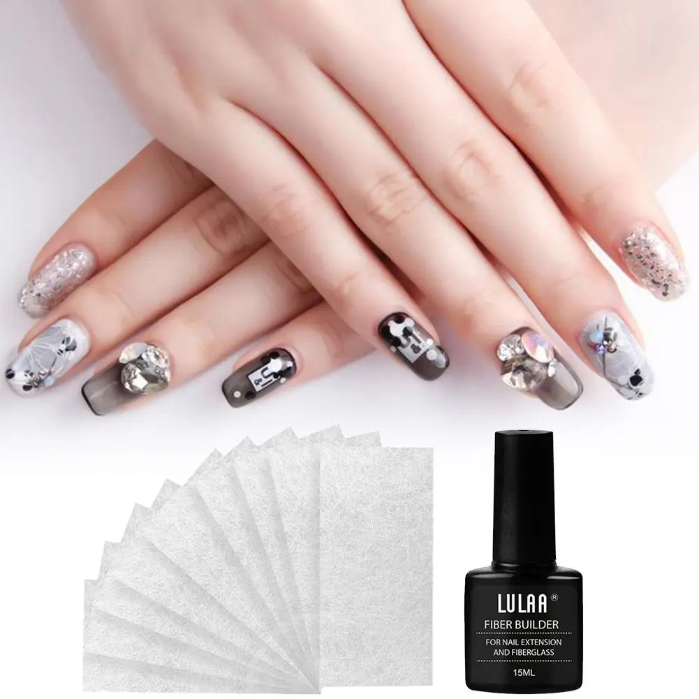 1 Set Nail Extension Glue+ 10/20 Pcs Nail Extension Fiberglass(Fiber Glass Silk Nails Wrap Stickers Nail Form) Nail Art Tools