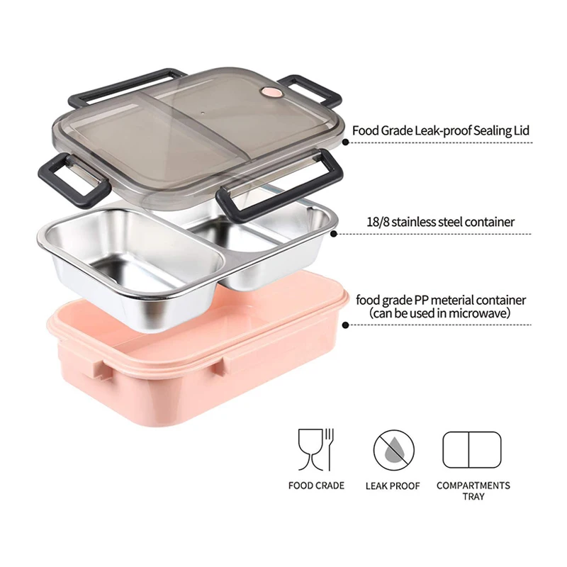 Экологичный герметичный Ланч бокс Bento съемный из нержавеющей стали с 2