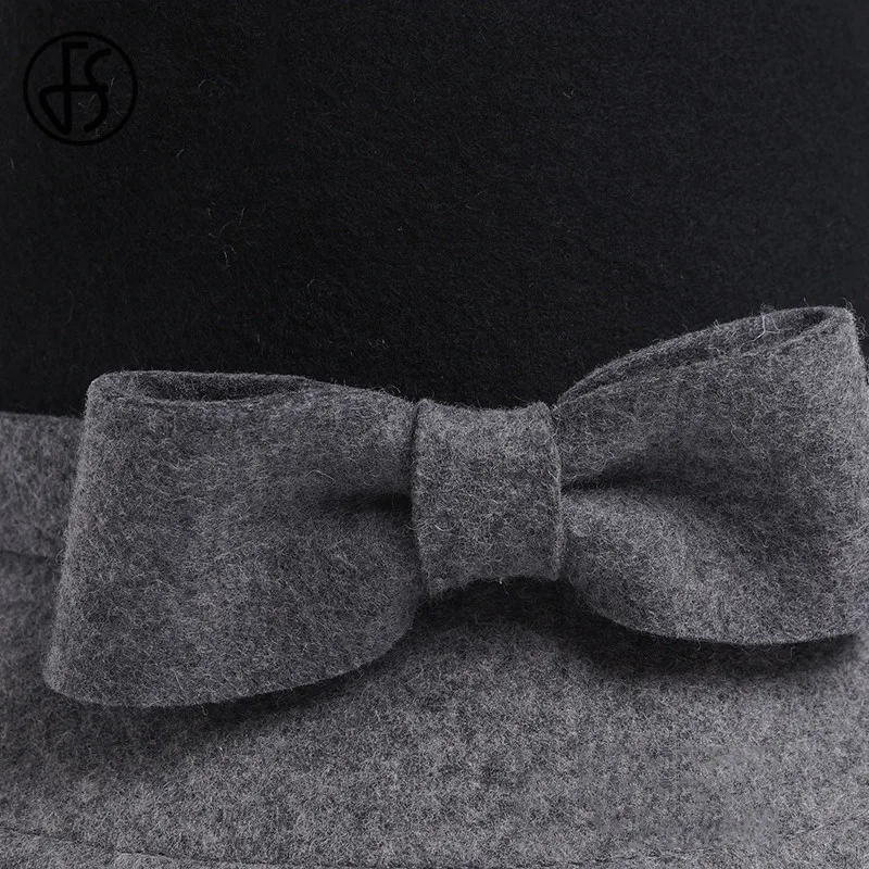 Женская винтажная шляпа котелок FS шерстяная с круглым котелком и бантом летняя