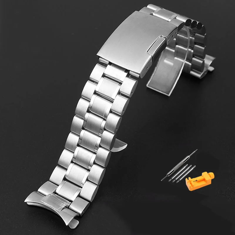 Premium Stainless Steel Curved Strap Watchband for Men, Adjustable 20-24mm