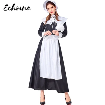 

Echoine High Quality Sexy Adult Woman Farm Maid Servant Halloween Costume Cosplay French Maid Costume Black Plus Size XXL Dress