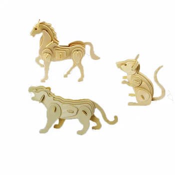 

3D Wooden Puzzle Educational Toy Wood Toys for Children Educational Toys 10 Stereo Animal Models DIY Handmade Materials Gifts