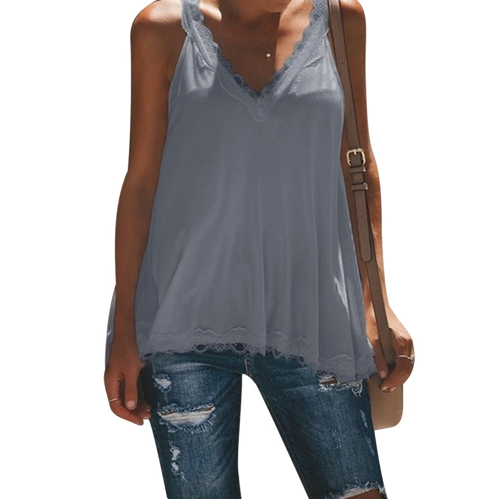 Женская майка без рукавов, летняя повседневная свободная футболка с v-образным вырезом, большие размеры, магазин NYZ - Цвет: Серый
