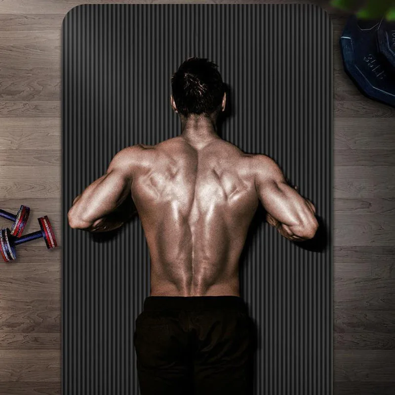 Lengthen men black rubber fitness mat Home workout sport carpet pilates gym yoga mat thick 10MM