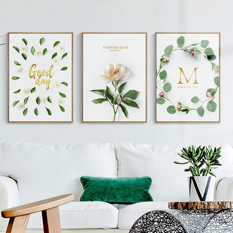 

Nordic Canvas Painting Wall Art Flower Plants Green for Living Room Decorative Pictures Modern Poster and Print Bedroom Home Art
