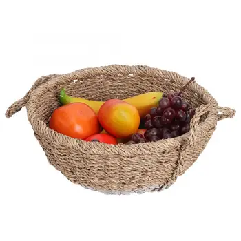 

Retro Style Grass Woven Fruit Basket Bread Holder Food Storage Container Organizer Reusable Produce Bags