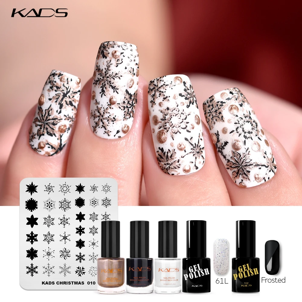 

KADS Nail Art Stamping Plate Set Christmas Snowflake Image Printing Template Rectangle Manicure Stamp Nail Stamper Scraper Kit