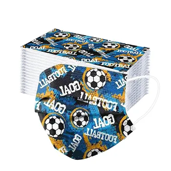 

50pc Cartoon Football Print Masks Unisex Adult Disposable Mask 3ply Protection Skin-friendly Facemask Earhook Elastic Masque