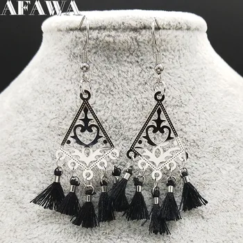 

Flower Tassel Stainless Steel Drop Earring Women Silver Color Earrings Jewelry pendientes acero inoxidable mujer E612930