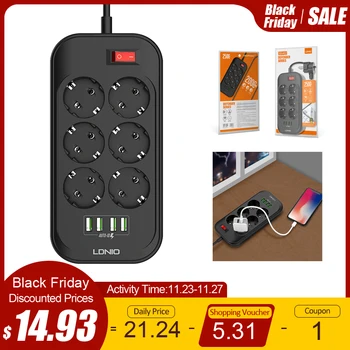 

LDNIO EU Plug Smart Electrical Socket Extension Power Strip 3.4A 6 Outlet 4 USB Charger Adapter Surge Protection Switch Home