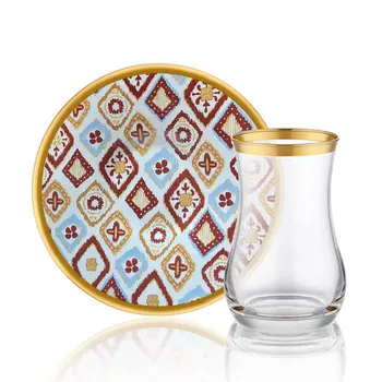 

Patterned Tea Set Glass Drinkingware Teacup Ceramic Tea Set Teaware Tea Mugs 6 Pieces Brown Kitchen Home Decoration