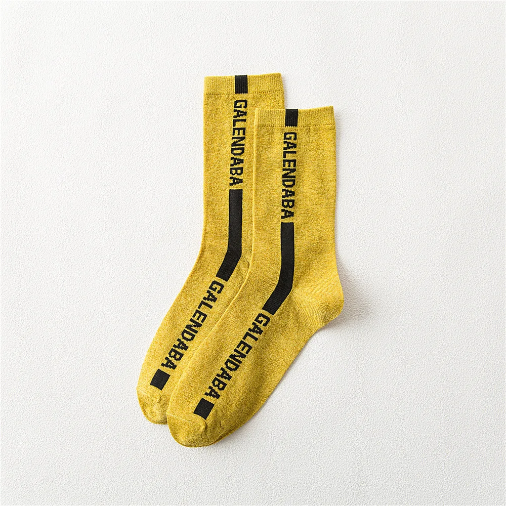 Длинные женские носки Ins с буквенным принтом знаменитости, тонкие шелковые носки, хлопковые носки, уличная одежда в Корейском стиле - Color: Yellow