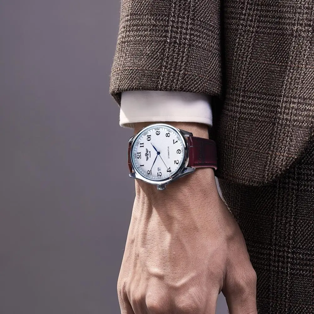 Mechanical Watch Retro Classic Design Calendar Casual Belt Blue Hands Men's Fashion Automatic Watch