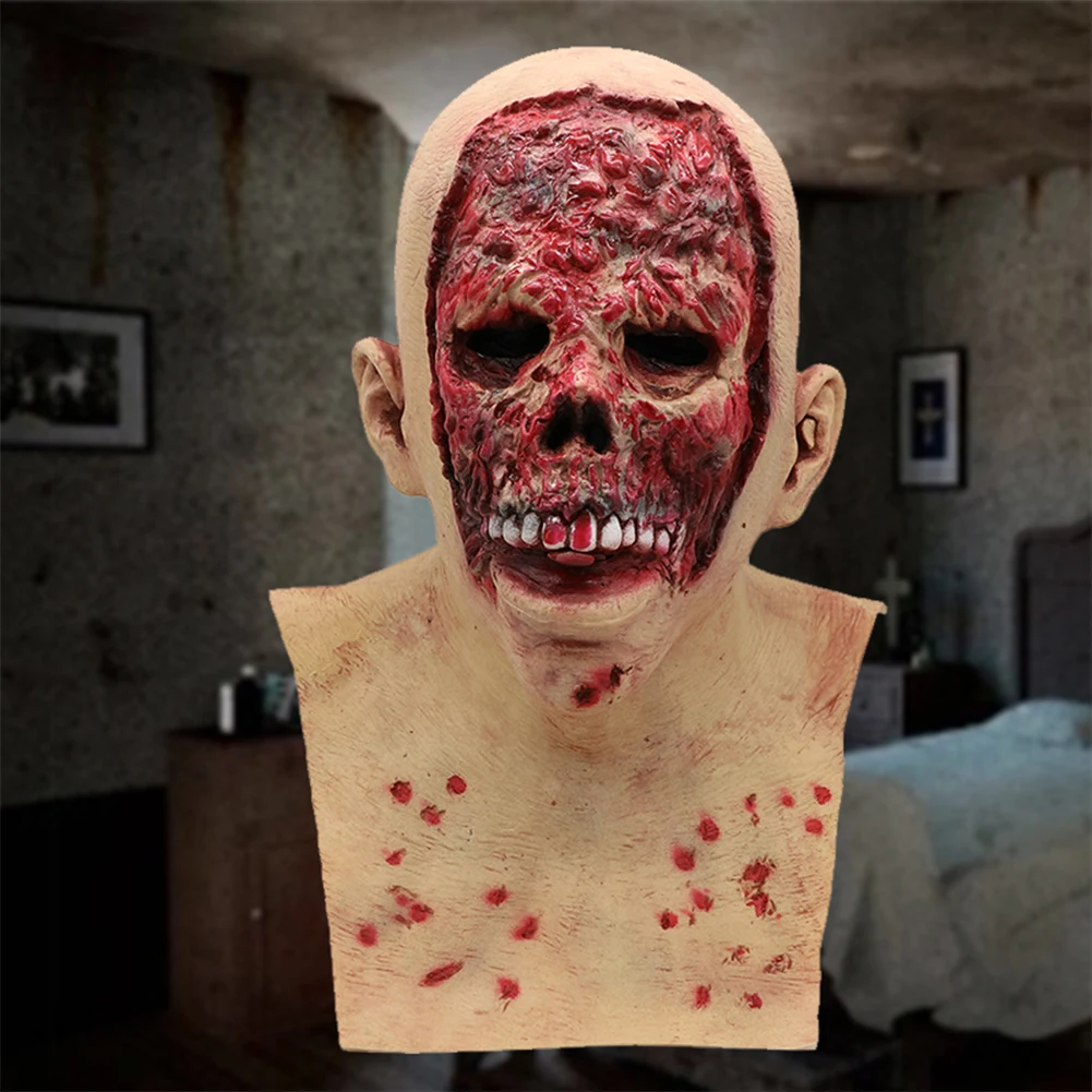 

Bloody Zombie Halloween Mask Adult Cosplay Melting Face Props Full Head Latex Lifelike Scary Mask Non Toxic Halloween Prop