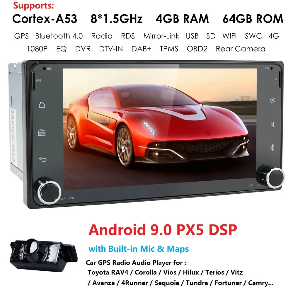 " 2Din Android9,0 автомобильный dvd-плеер радио для Toyota Hilux Corolla Camry Prado RAV4 Octa-Core Mirror Link wifi 4G стерео головное устройство