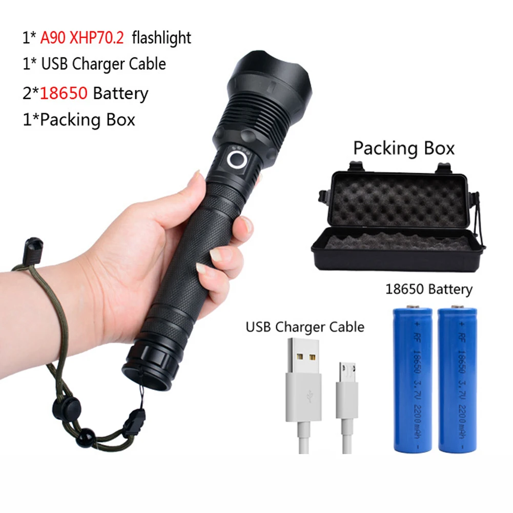 Offer Offer for  Rechargeable Bright Flashlight Outdoor XHP70 LED Torch Tactical Zoomable Military Flashlight