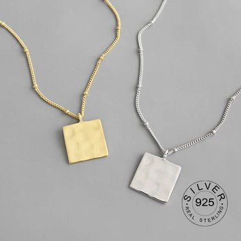 

925 Sterling Silver Square Charm Necklace Pendants Gold Color Glossy Chic Choker Necklace for Women 925 Simple Jewelry