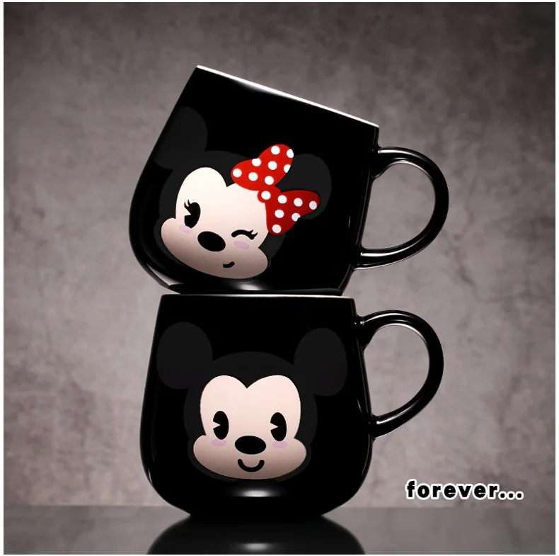 Disney Ceramic Cup Mickey Minnie Genuine Cup Creative Cute Large Capacity Cartoon Mug with Cover Spoon