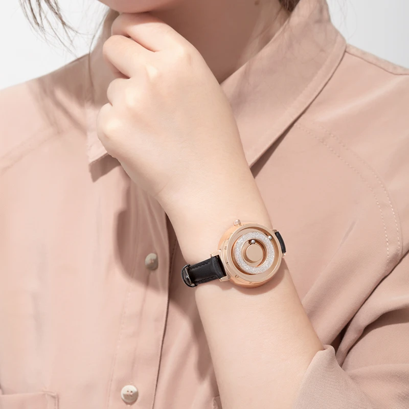 Креативные магнитные часы для женщин, элегантный браслет, кожа, нержавеющая сталь, женское платье, наручные часы, минималистичный кварц, Reloj de Mujer