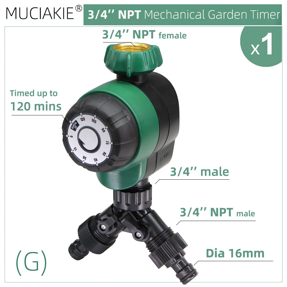 MUCIAKIE Garden USA 3/4'' NPT Mechanical Watering Timer 120minutes System Drip Irrigation Manual Controller Irrigator Greenhouse 