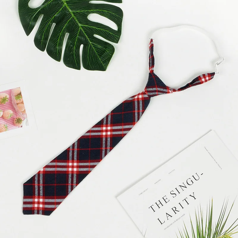 Предварительно завязанный студенческий галстук с молнией для мужчин женщин мальчиков девочек Регулируемый тонкий мужской галстук клетчатый красный черный галстук - Цвет: black white checked
