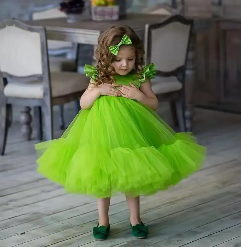 

Green Tutu 1 Year Girl Baby Birthday Dress Kids Baby Clothes 1st Birthday Christening Tulle Wedding Gown Dress For Girls Frocks