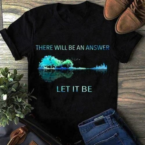 There Will Be An Answer Let It Guitar Tshirt Black Cotton Men Made In Usa |