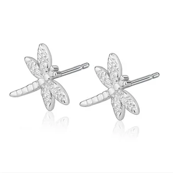 

925 Sterling Silver Stud Earrings Women Butterfly Wings Dragonfly Sweet Temperament Earrings Ear Cuff Brincos Kolczyki