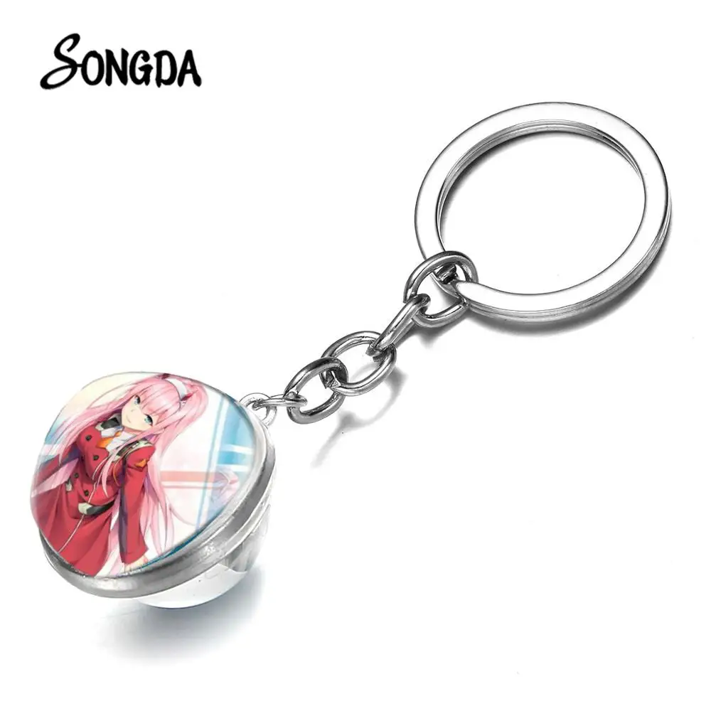 Anime Darling In The Franxx Keychain Kawaii Zero Two 02 Cartoon Figures 3d Print Double Side Glass Ball Key Chain Otaku Jewelry Key Chains Aliexpress