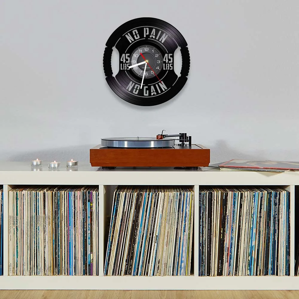 Fitness Gym Sign Weight Plate 45lbs Vinyl LP Record Wall Clock Workout Room Weightlifting Decor Artwork Clock Fitness Gift 4