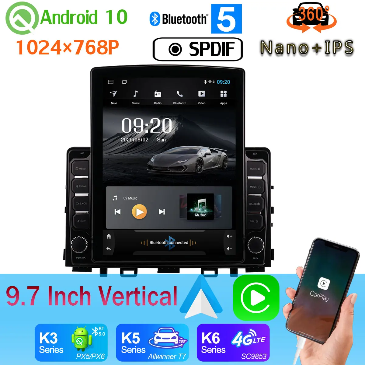 9 7 &quotTesla Style PX6 4 + 64G GPS Android 10 0 головное устройство радио для Kia Rio 2017 2019 360 камера 4G WiFi