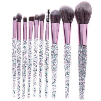 

10 Pcs Glitter Makeup Brushes Set Crystal Handle Makeup Brushes Powder Foundation Eyebrow Face Makeup Brush Cosmetic Tool