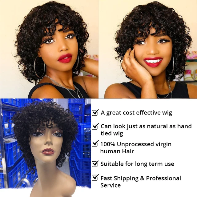 Pixie Cut Wig Human Hair Short Curly Human Hair Wigs For Women Human Hair Cheap Full Machine Wigs Short Curly Bob Wig With Bangs 4