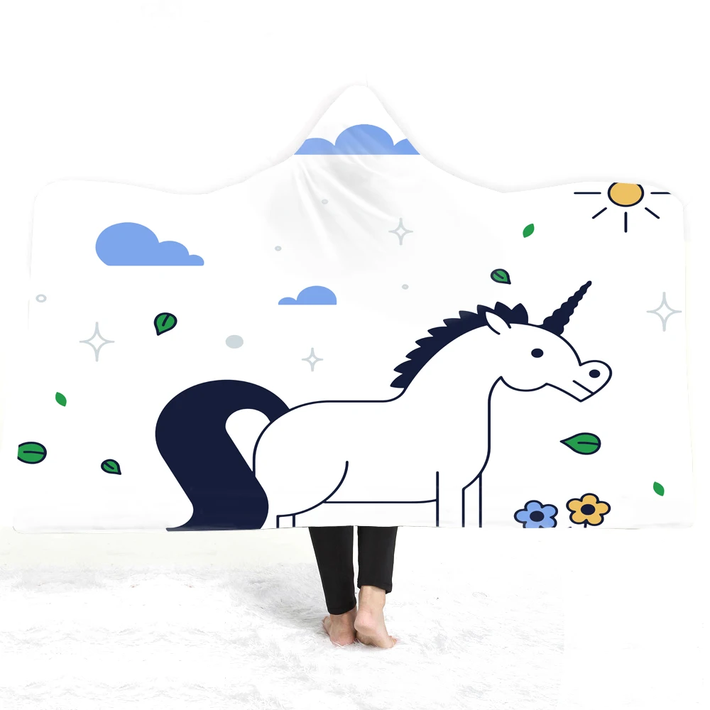 

Cartoon Unicorn Hooded Throw Blanket Rainbow 3D Print Plush Wearable Warm Blanket for Kids Teens Adult Fleece Sherpa Blanket