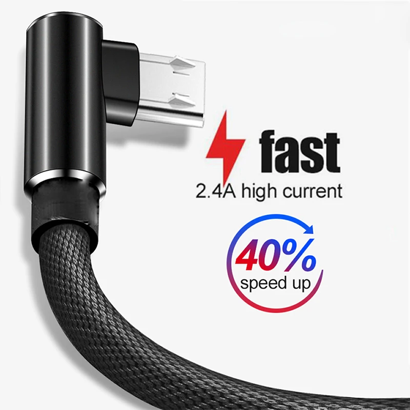 

Micro USB Cable 2.4A Fast Charger USB Cord 90 degree elbow Nylon Braided Data Cables for Samsung/Sony/Xiaomi Android Phone Wire