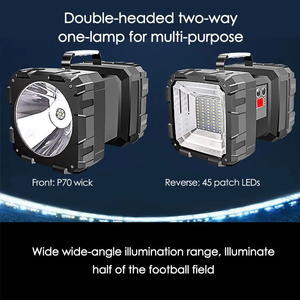 

Super Bright Double Head Flashlight Searchlight USB Rechargeable Portable Outdoor Emergency Light Solar Work Light Fishing Light